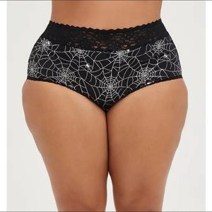 Torrid spider web sexy brief panty 1X 14/16 black silver Halloween NWT